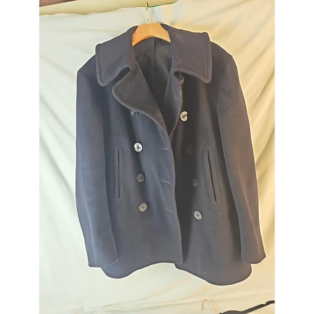 Vintage US Coast Guard Wool Pea Coat Navy Blue Double Breasted Military Jacket